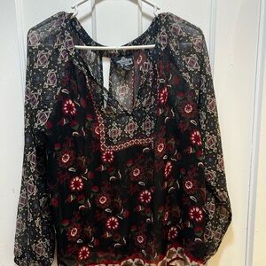 Angie Black and Red Boho Floral Blouse
